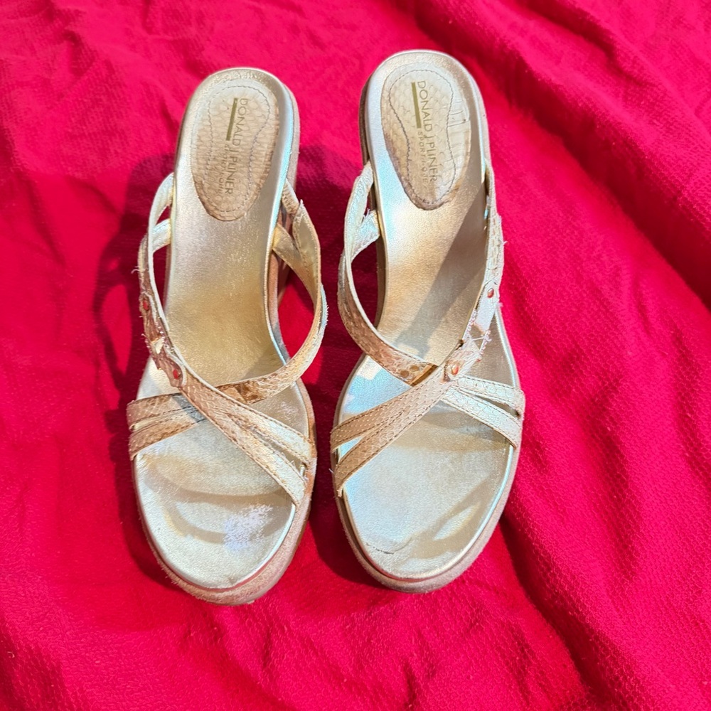 Donald J. Pliner Metallic Gold Wedge Sandals